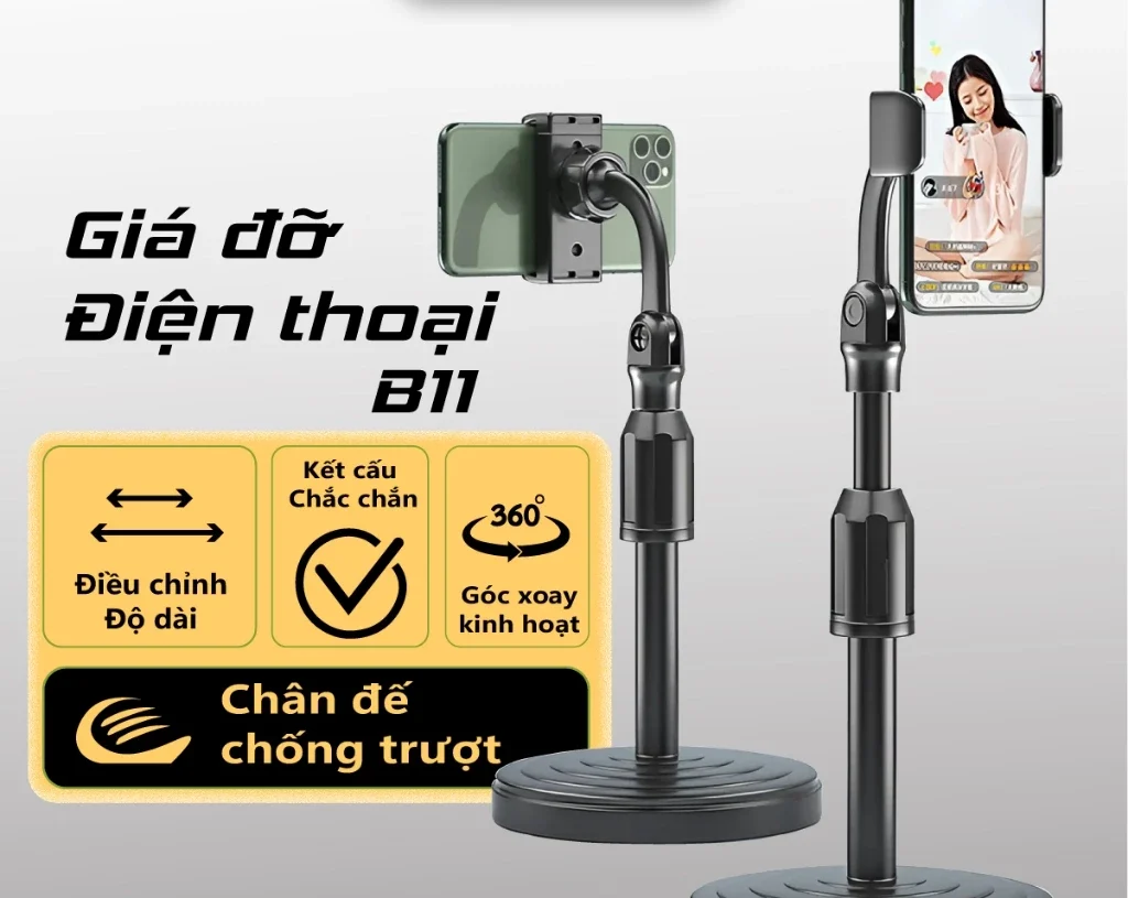 Giá đỡ điện thoại để bàn xem video B11 xoay 360 độ để quay phim đa dụng - kẹp Livestream - Orio