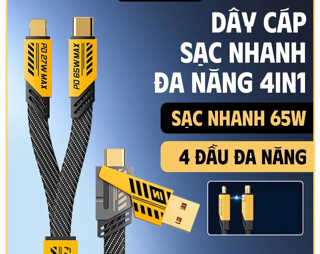 Dây Cáp Sạc Nhanh Đa Năng 4IN1 Siêu Nhanh 65W Cao Cấp 1.2M , Dây Dù Chống Đứt ORIO