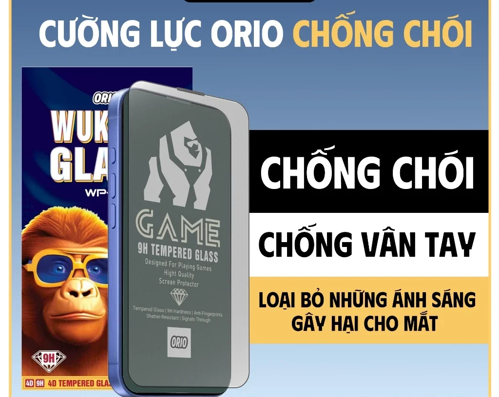 Kính Cường Lực iPhone Chống Vân Tay + Chống Chói ORIO WUKONG 6 7 8 6S X XS 11 12 13 14 15 16 Pro Max