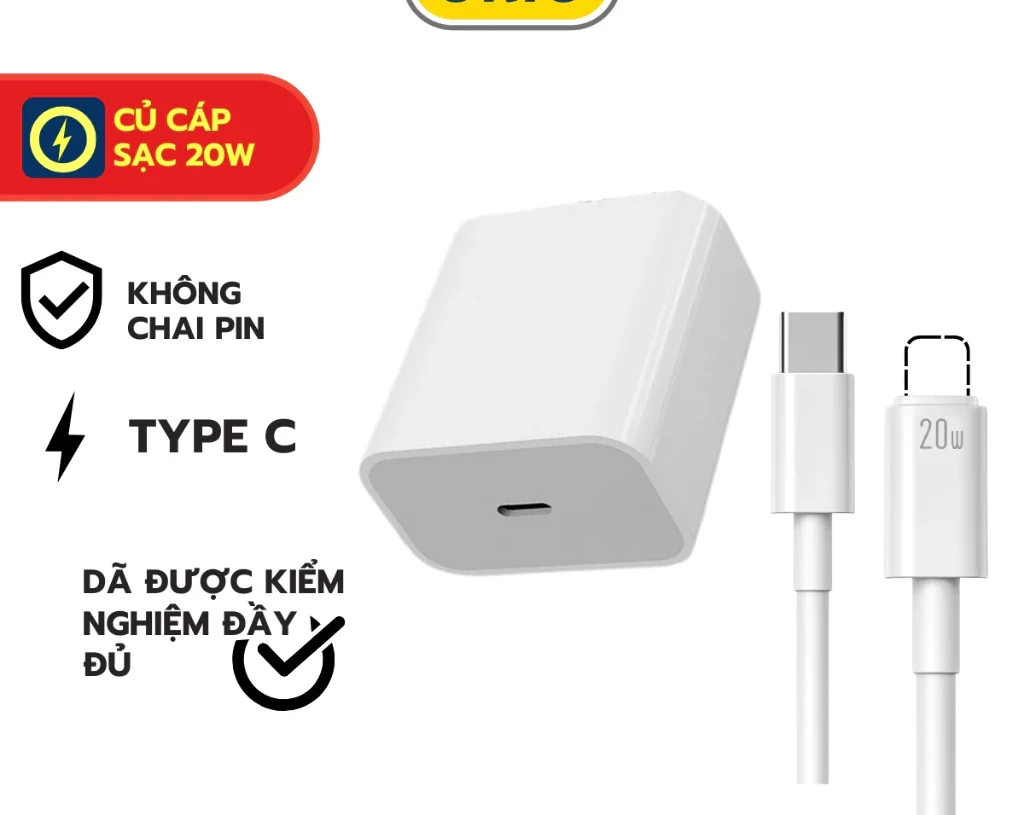 Bộ Củ Sạc Nhanh ORIO CS01 Type-C 20W Và Cáp DC02 LN , Ốp Củ Sạc Điện Thoại Tai Nghe Máy Tính Bảng