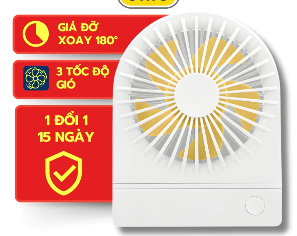 Quạt Điện Mini YASE YS2202 Để Bàn Gập 180, Có Thể Sạc Pin, Dung Lượng Pin Khủng - ORIO