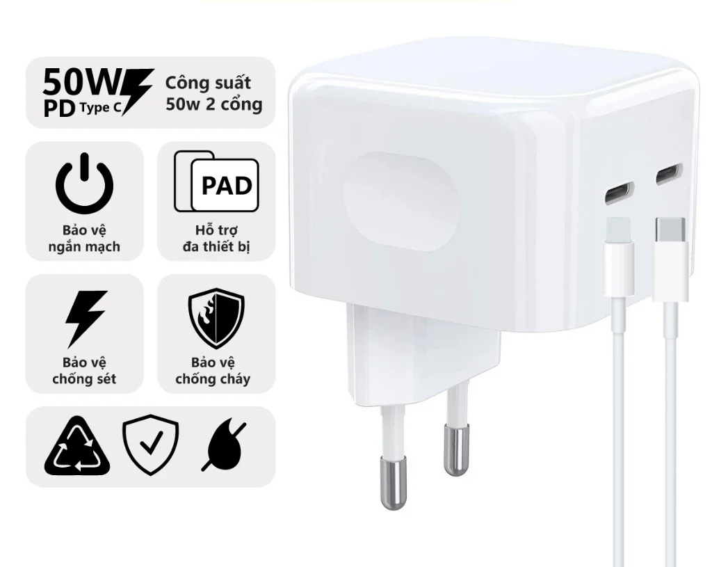 Bộ Sạc Siêu Nhanh 50W ORIO CS02 Type-C To Laining Cho Điện Thoại ,Máy Tính , Tai Nghe ,Máy Tính Bảng