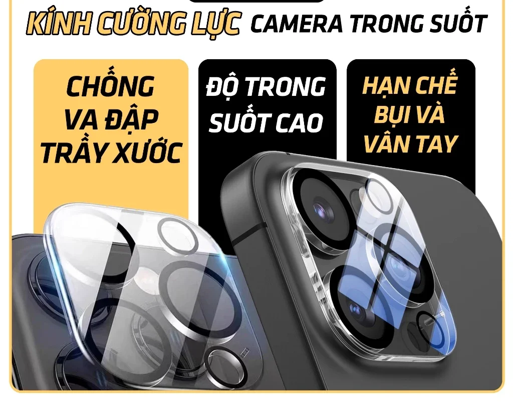 Kính Cường Lực iPhone Bảo Vệ Camera 9H Trong Suốt 11 12 13 14 15 16 Pro Max - ORIO