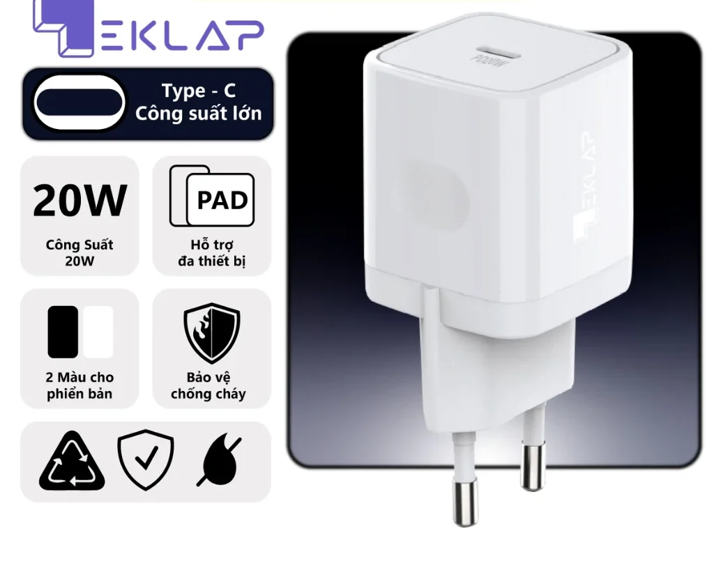 Củ Sạc Nhanh PD 20W EKLAP EK090 1 cổng TYPE-C Dành Cho Điện Thoại , Máy Tính Bảng - ORIO