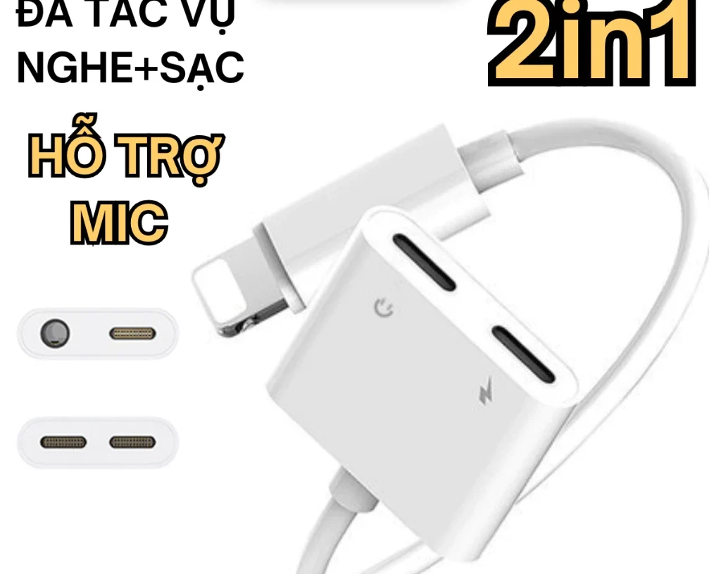 jack chuyển đổi tai nghe có mic 2in1 Lai ning Sang 2 Lai ning Vừa Sạc Vừa Cắm Tai Nghe ORIO