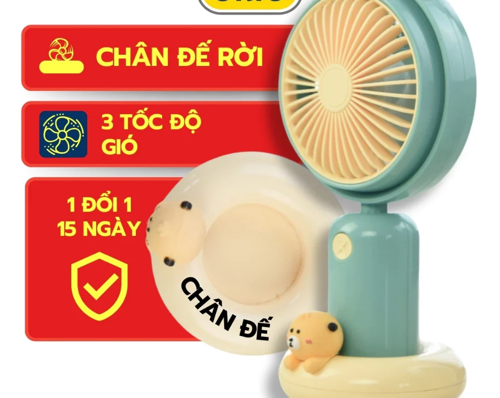 Quạt Điện Mini YASE YS912 Cầm Tay, Có Chân Để Bàn, Có Thể Sạc Pin, Dung Lượng Pin Khủng - ORIO