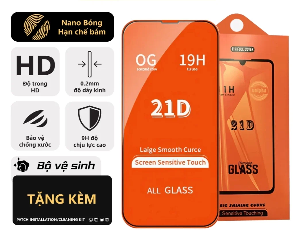 Kính cường lực iphone Wukong 21D , Khung Dán Tự Động Lọc Bụi xsmax/11/12/13/14/15/16/promax ORIO