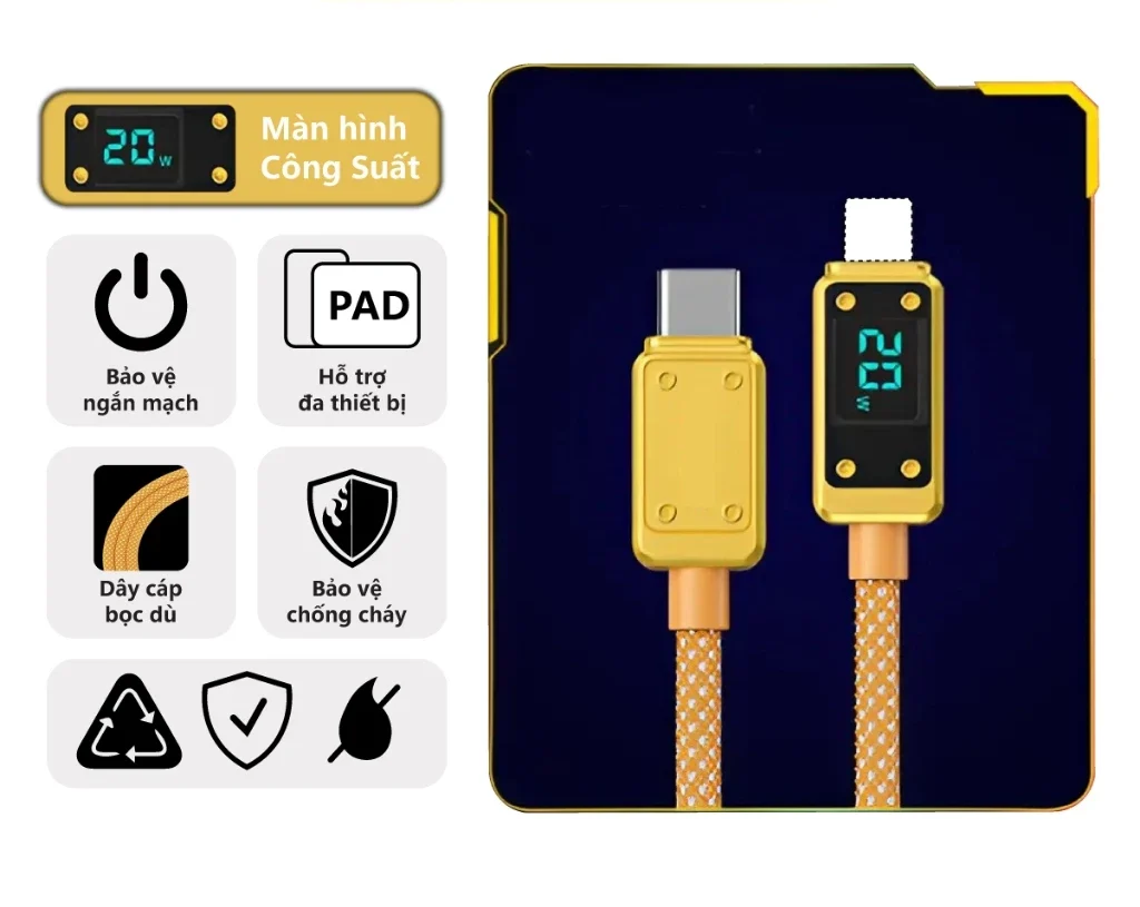 Cáp Sạc Nhanh PD 20W WDC-08, Type-C To (LaiNing) Có Màn Hình Hiển Thị Dòng Điện – ORIO