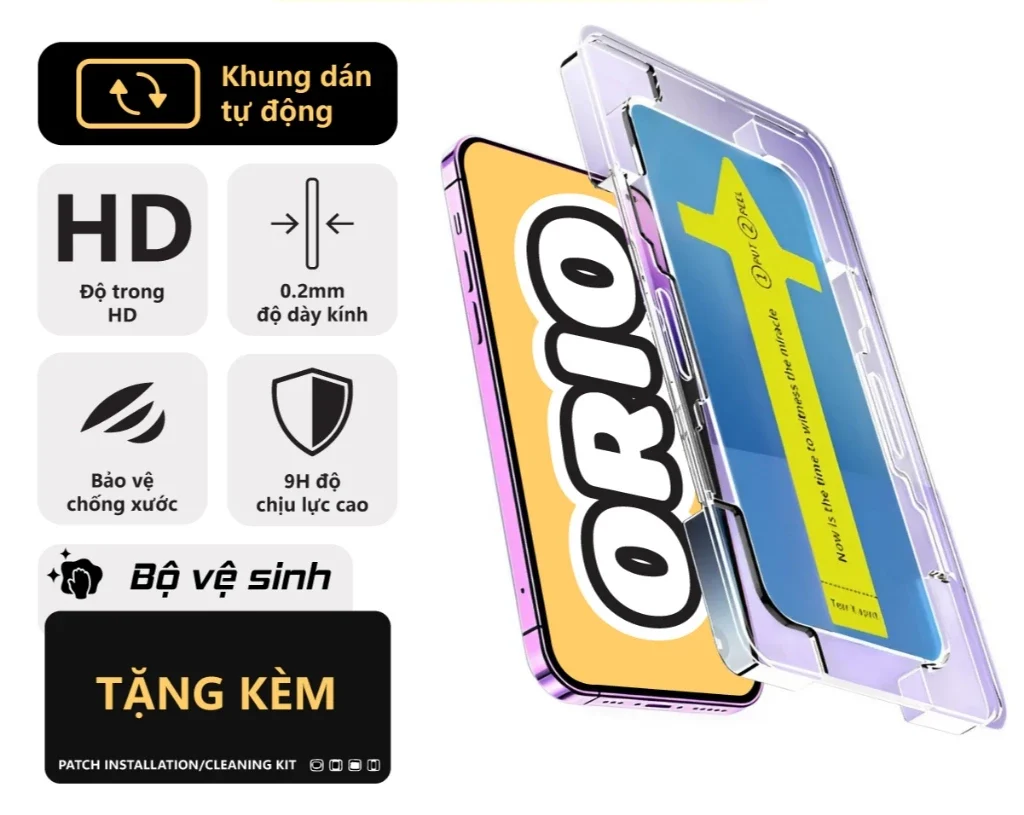 Kính Cường Lực iPhone Dán Tự Động, 21D, WTP-009, OG6D xr/xsmax/11/12/13/14/15/16/promax ORIO