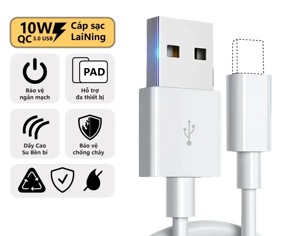 Dây Cáp Sạc 10W USB To LN Cho Điện Thoại Phụ Kiện Tai Nghe Bluetooth Pin Dự Phòng - ORIO-DC01
