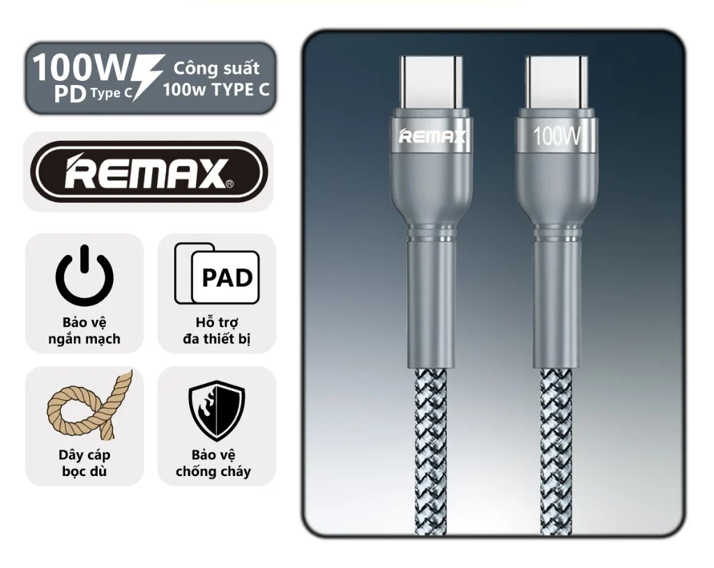 Dây Cáp Sạc Siêu Nhanh Remax RC - 172 Type C To Type C PD 100W Bọc Dù - ORIO
