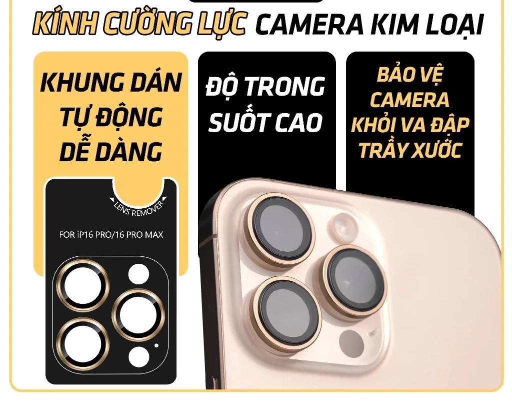 Kính Cường Lực Bảo Vệ Camera iPhone Kim Loại Có Khung Tự Dán 11 12 13 14 15 16 Pro Max ORIO