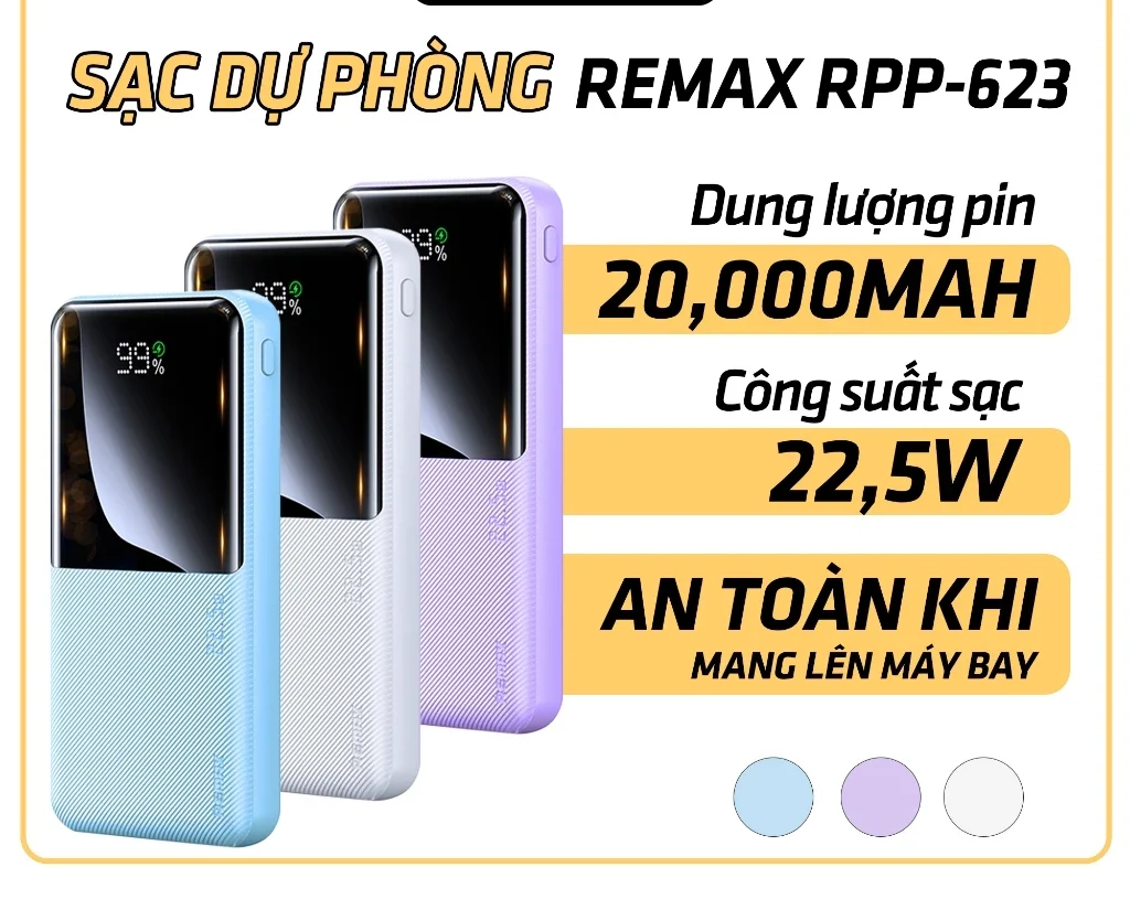Sạc Dự Phòng ReMax 20000mAh, Sạc Nhanh 22.5W ,Có Màn Hình Hiển Thị , Nhựa ABS Chống Cháy ORIO