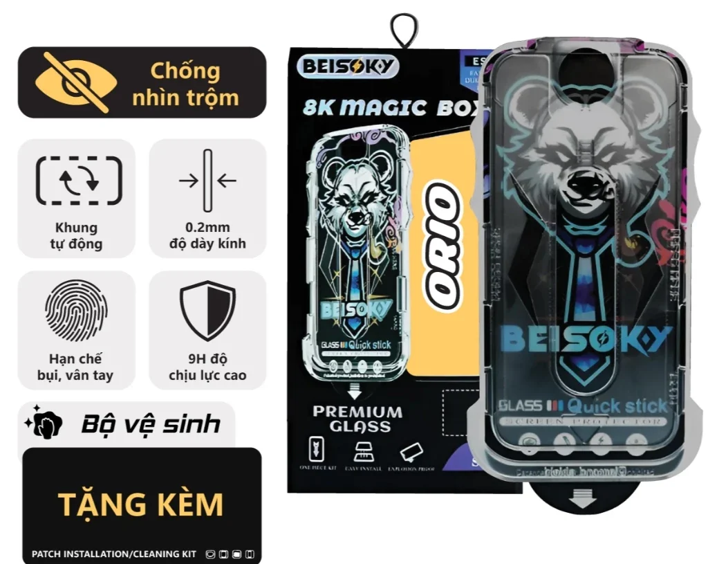 Kính Cường Lực iPhone Chống Nhìn Trộm BEISOKY Có Khung Dán X/11/12/13/14/ 15/16/Plus/Pro/Promax ORIO