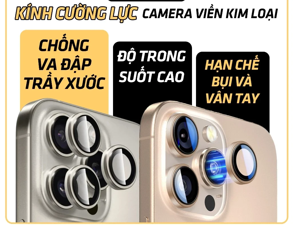 Kính Cường Lực Bảo Vệ Camera iPhone, Viền Kim Loại ,Chống Xước Va Đập 11 12 13 14 15 16 Pro Max ORIO