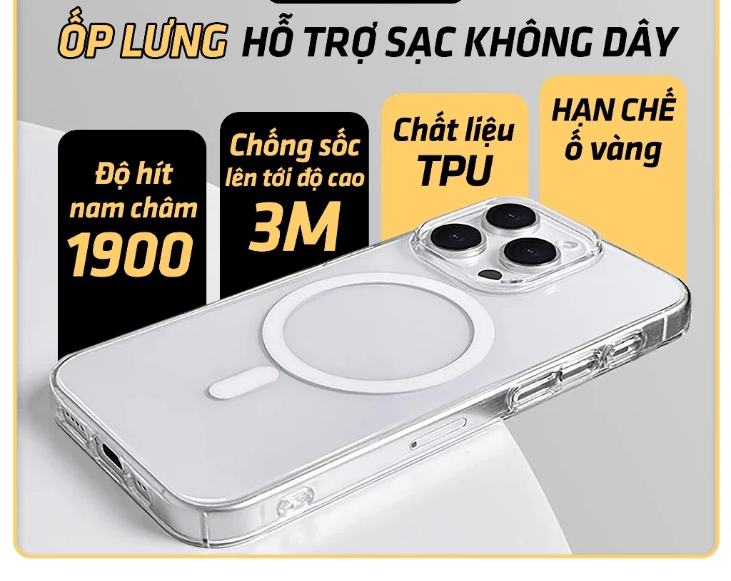Ốp lưng iphone trong suốt chống sốc - Hỗ trợ sạc không dây ORIO MS-55 X XS 11 12 13 14 15 16 Pro max