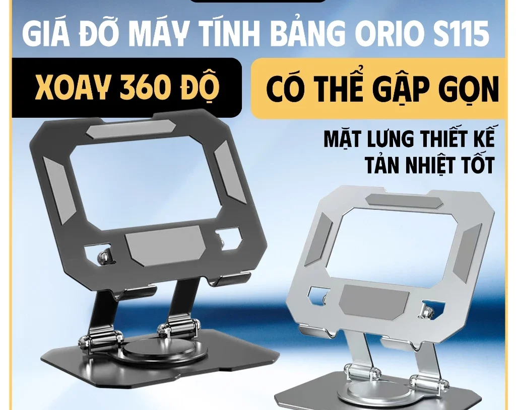 Giá đỡ Máy tính bảng iPad, Laptop Chân xoay 360 độ tản nhiệt kim loại , gập gọn tiện lợi ORIO