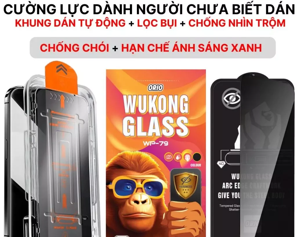 Kính cường lực iphone chống nhìn trộm Khung Tự Dán ORIO WUKONG 6 7 8 x xs 11 12 13 14 15 16 pro max