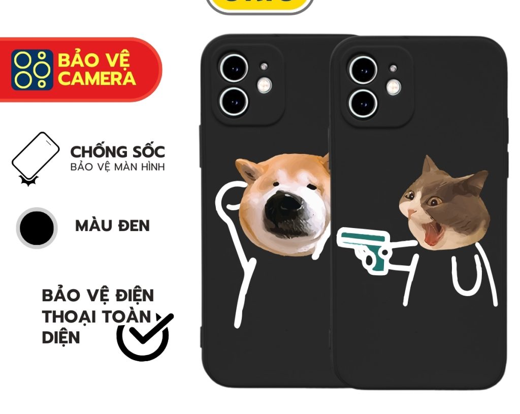 Ốp Lưng iphone TPU Đen Trơn Cạnh Vuông 1.5mm Hình Mèo Nóc Nhà 7/8/X/Xsmax/11/ 12/13/14/15/Promax ORIO