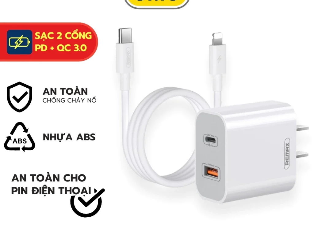 Sạc nhanh 20W REMAX RP-U68 20W + QC18W sạc đầy 50% pin chỉ trong 30 phút ORIO